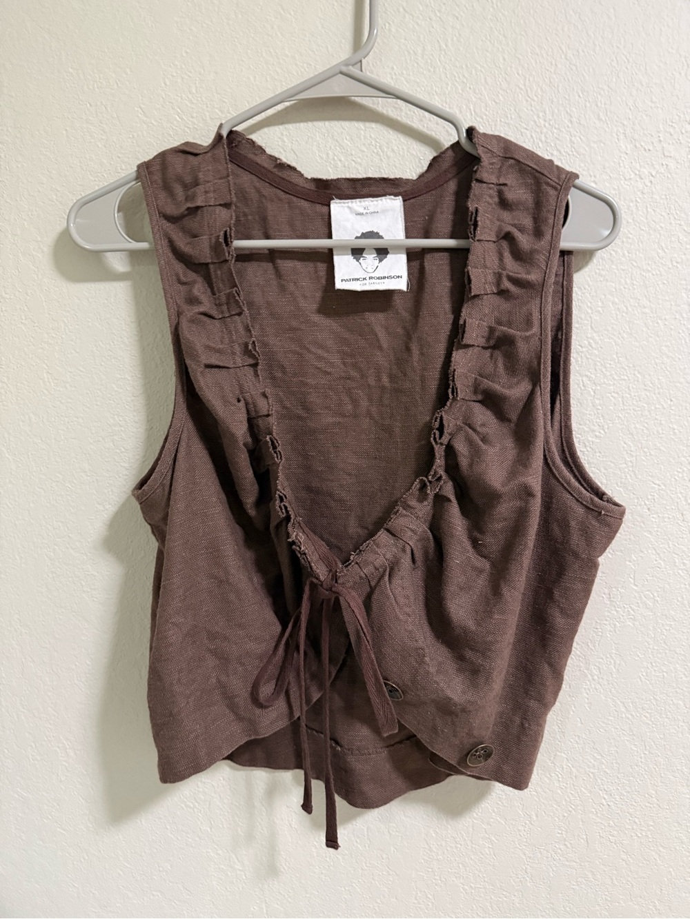 Patrick Robinson Target Brown Ruffle Tie Front Vest XL Boho